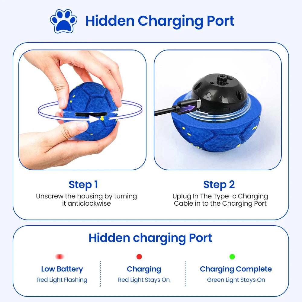 Smart Interactive Dog Ball, Indestructible E-TPU Toy for Aggressive Chewers, Automatic Moving,Waterproof Rechargeable Ball Toys