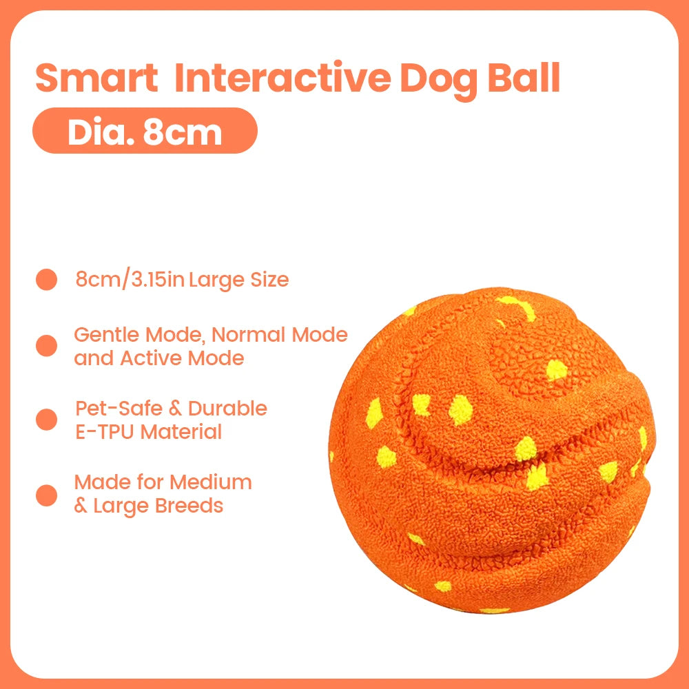 Smart Interactive Dog Ball, Indestructible E-TPU Toy for Aggressive Chewers, Automatic Moving,Waterproof Rechargeable Ball Toys
